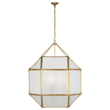 Morris Grande Lantern in Gilded Iron with Frosted Glass