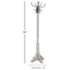 Freestanding Coat Rack, Wood Construction With Carved Details, Distressed Grey