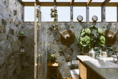 Inspiration for a mid-century modern bathroom remodel in Jacksonville