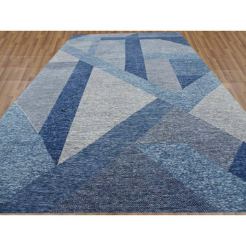 Beau Blue Pure Wool Hand Knotted Nouveau Collection Oversized Rug 12'2"x18'3"