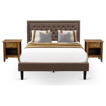 3Pc Bed Set, 1 Queen Bed Frame Brown, 2 Small Night Stands