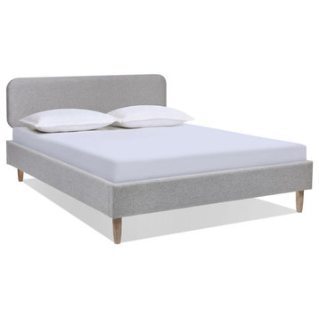 Diego Low Upholstered Platform Bed, Light Gray Polyester, Queen