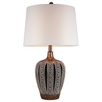 28.25" Tall Polyresin Table Lamp "Everly" With Brown, White Shade