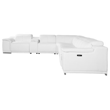 Frederico Genuine Italian Leather 7-Piece 1 Console 4-Power Reclining Sectional, White
