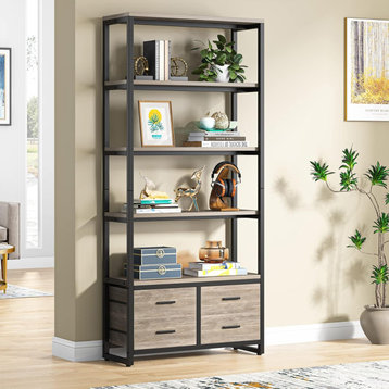 Tribesigns 70.9" Tall 5-Tier Open Display Bookcase With 4 Drawers, Gray