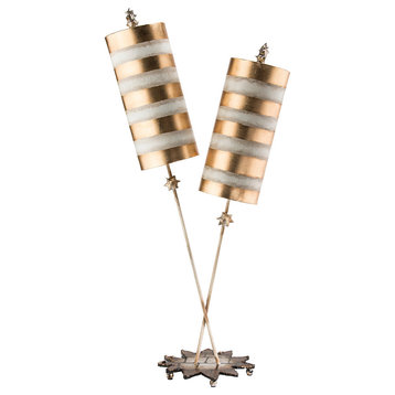 Lucas McKearn Nettle Luxe 2-Light Metal Table Lamp in Gold Stipes