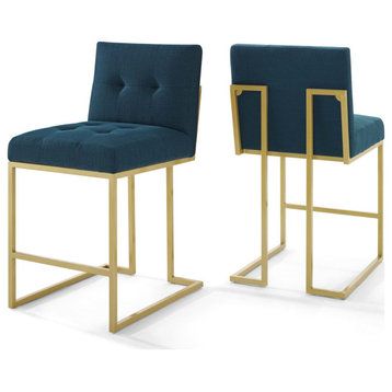 Privy Gold Stainless Steel Upholstered Fabric Counter Stool Set of 2 Gold Azure