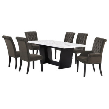 Coaster Sherry 7-piece Rectangular Marble Top Dining Set Brown and White