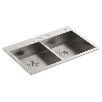 Kohler Vault 33" X 22" X 6-5/16" Double-Equal Dual-Mount Kitchen Sink w/ 4 Holes