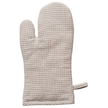 Woven Linen and Cotton Waffle Hot Pad Mitt, Cream Color