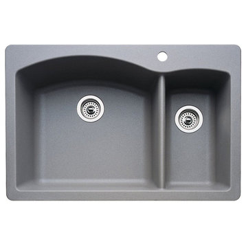 32"x20-27/32" Diamond Silgranit 1.75 Low Divide Kitchen Sink, Metallic Gray