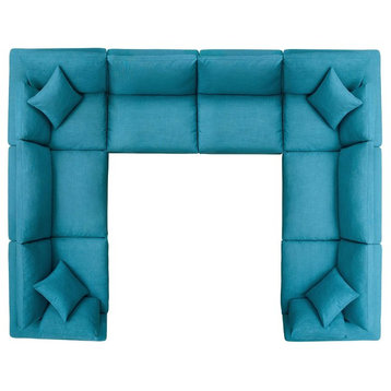 Commix Down Filled Overstuffed 8 Piece Sectional Sofa Set, Teal