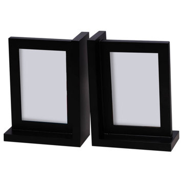 Picture Frame Black Bookend, Solid Wood