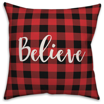 Believe, Buffalo Check Plaid 18x18 Throw Pillow Cover