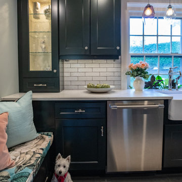 Traditional Cottage Kitchen Remodel | Dark Painted Cabinets, Farmhouse Sink &