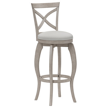 Hillsdale Ellendale Wood Swivel Stool, Curved X-Back, Aged Gray, Bar Height