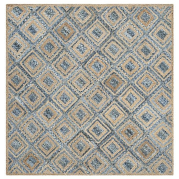 6'Square Soft Rug, Blue and Natural, 8'x8'