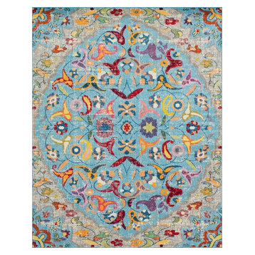 Noori Rug Distressed Sapphire Blue/Ivory Rug, 2'8"x8'0"