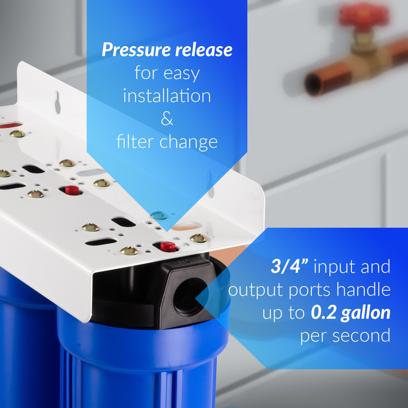 iSpring 3-Stage 20" Whole House Water Filter 3/4 NPT