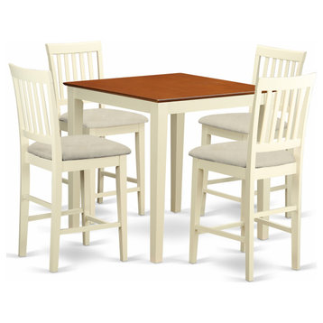 5-Piece Counter Height Pub Set, Table and 4 Chairs, Buttermilk-Cherry