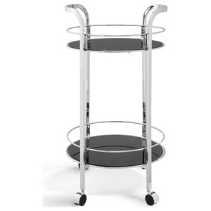 Bowery Hill Glass Bar Cart in Chrome and Black 