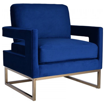 Modrest Edna Modern Blue Velvet and Gold Accent Chair