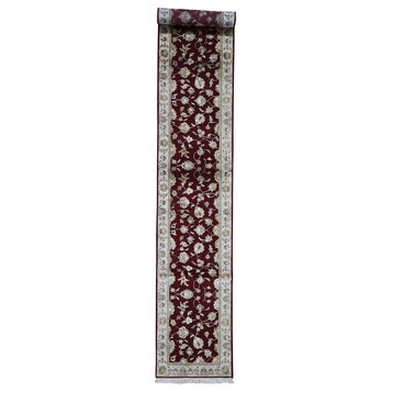 Hand-Knotted Half Wool and Half Silk Rajasthan Runner Oriental Rug, 2'7" x 14'1"
