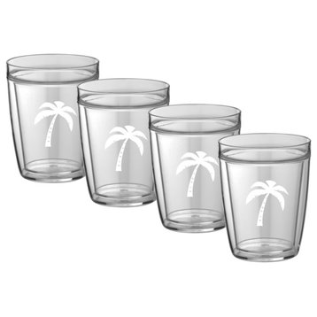 Kraftware Double Wall Short Glasses, Palm Tree, 14 oz, Set of 4