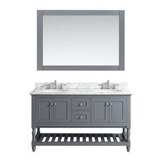 Silvia Bathroom Sink Vanity Set, White Marble Top, Base: Charcoal, 60"