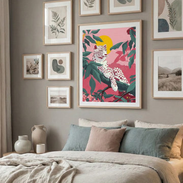 Houzz Title: Curated Gallery Wall in a Cozy Scandinavian Bedroom