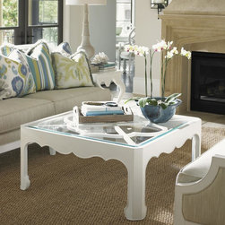 Ivory Key Cassava Cocktail Table With Glass Insert And Quatrefoil Fretwork - Products