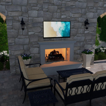 Modern Mediterranean Pool, Courtyard, Cabana, Fireplace - Toll Brothers