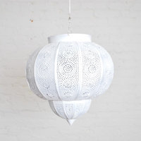 Moroccan White Painted Metal Hanging Lamp.