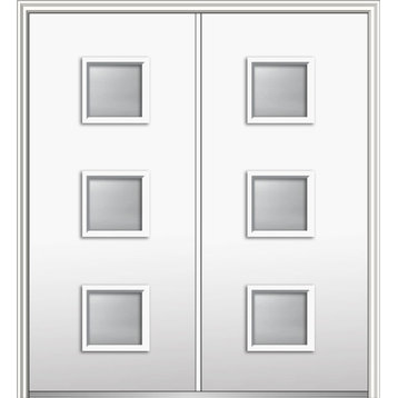 Frosted 3-Lite Square Fiberglass Smooth Double Door 62"x81.75" RH Inswing