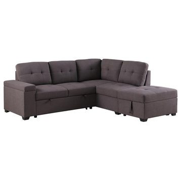 Bowery Hill Brown Linen Fabric Sleeper Sectional Sofa with Storage Ottoman