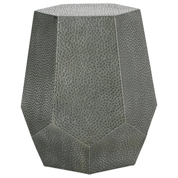 Spofford Modern Hammered Iron Geometric Side Table, Brushed Antique Silver