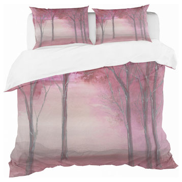 Pink Forest Cottage Duvet Cover Set, King
