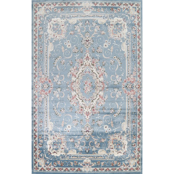 Light Blue Floral Medallion Transitional Turkish Rug Oriental Carpet 7x10