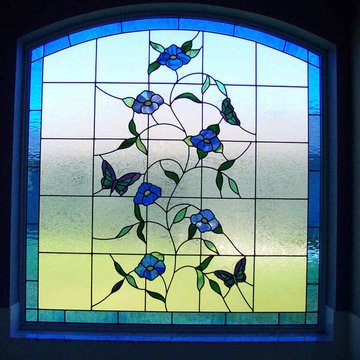 Stained glass floral bathroom window
