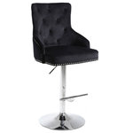 Meridian Furniture - Claude Velvet Upholstered Adjustable Stool, Black, Chrome Base - Make this Claude Black Velvet Adjustable Stool everyone's new favorite seat. The high-back design supports guests in comfort, while rich velvet upholstery in a crisp black color gives the stool a svelte, modern look. Chrome nailhead trim adds another level of luxury, and the tufted design enables the cushioned back to keep its loft for maximum comfort. Add it to the bar or the kitchen counter to create a modish vibe in your room.