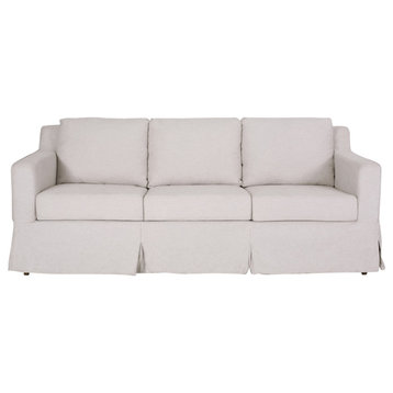 Bainville Fabric 3 Seater Sofa with Skirt, Light Beige Stripe + Walnut