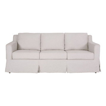 Bainville Fabric 3 Seater Sofa with Skirt, Light Beige Stripe + Walnut