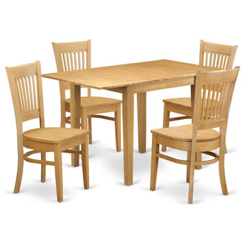 5Pc Dining Room Table Set Includes Wood Table, 4 Dinette Chairs, Slat Back, Oak