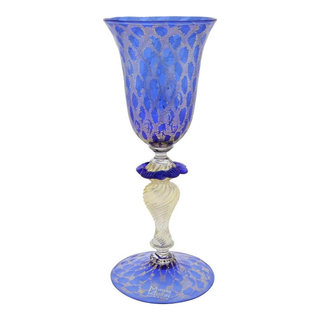 Murano Glass Tall Drinking Glass - Silver Lava Aqua