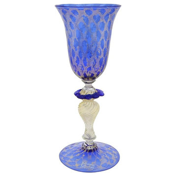 GlassOfVenice Murano Glass Goblet - Blue and Gold
