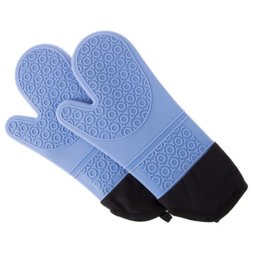 Silicone Oven Mitts Heat Resistant With Quilted Lining 1 Pair Blue