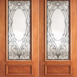 Victorian Ironwork Glass, Prehung Double Door, Mahogany - Front Doors