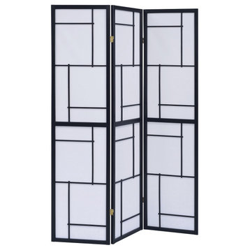 3 Panel Folding Floor Screen, Black and White