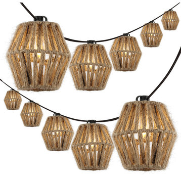 10-Light Indoor/Outdoor 10 ft C7 Lantern Hemp Rope Shaded String Lights
