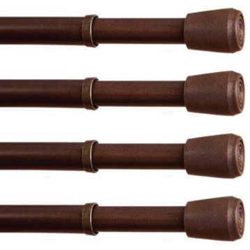 Kenney Fast Fit No Tools 7/16" Spring Tension Rod, 4-Pack, Chocolate, 18-28"